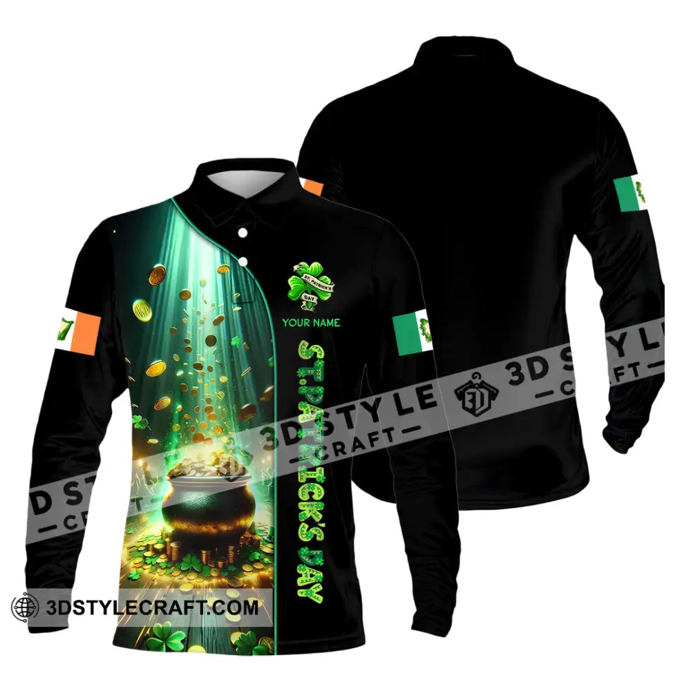 Unisex Shirt - Custom Text St.patrick’s Day Long Sleeve Polo / S T-Shirt