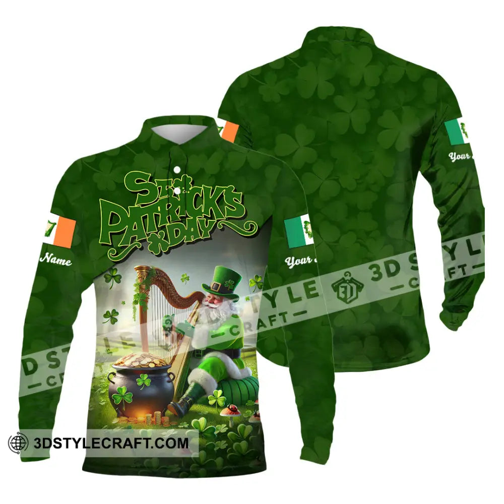Unisex Shirt - Custom Text St.patrick’s Day Long Sleeve Polo / S T-Shirt