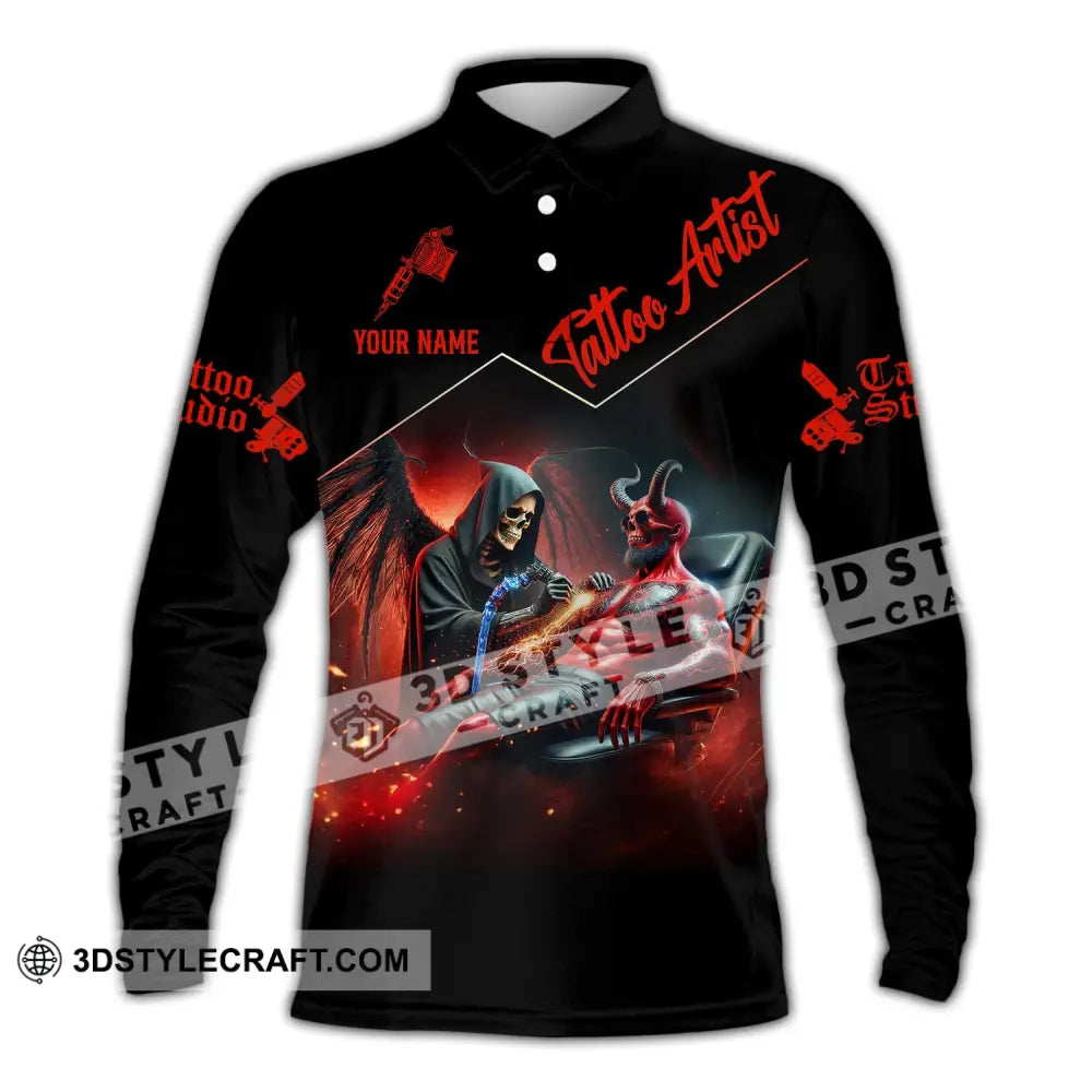 Unisex Shirt - Custom Text Tattoo Artist Long Sleeve Polo / S T-Shirt
