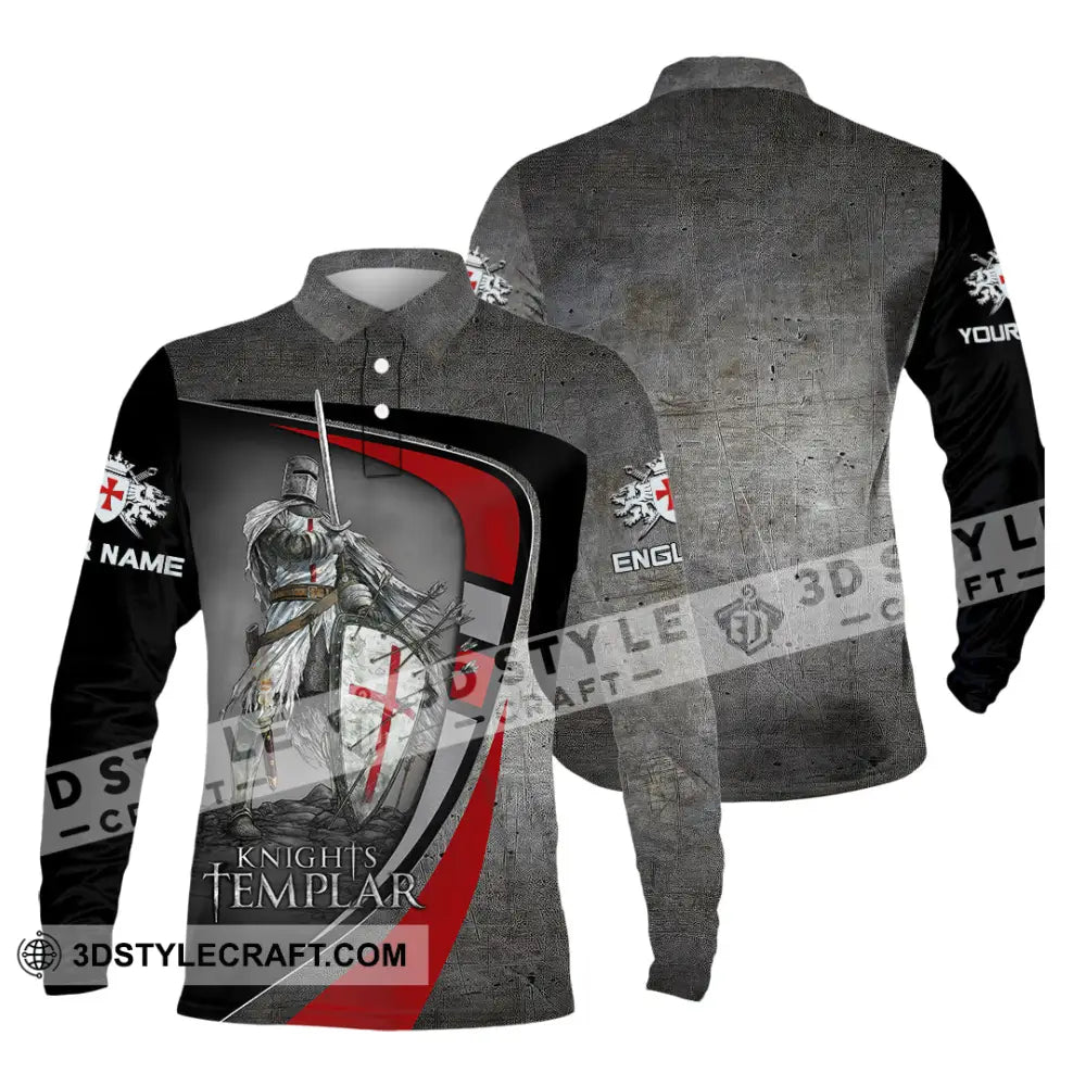 Unisex Shirt - Custom Text Shirt Templar Knight England Shirt Long Sleeve Polo / S T-shirt
