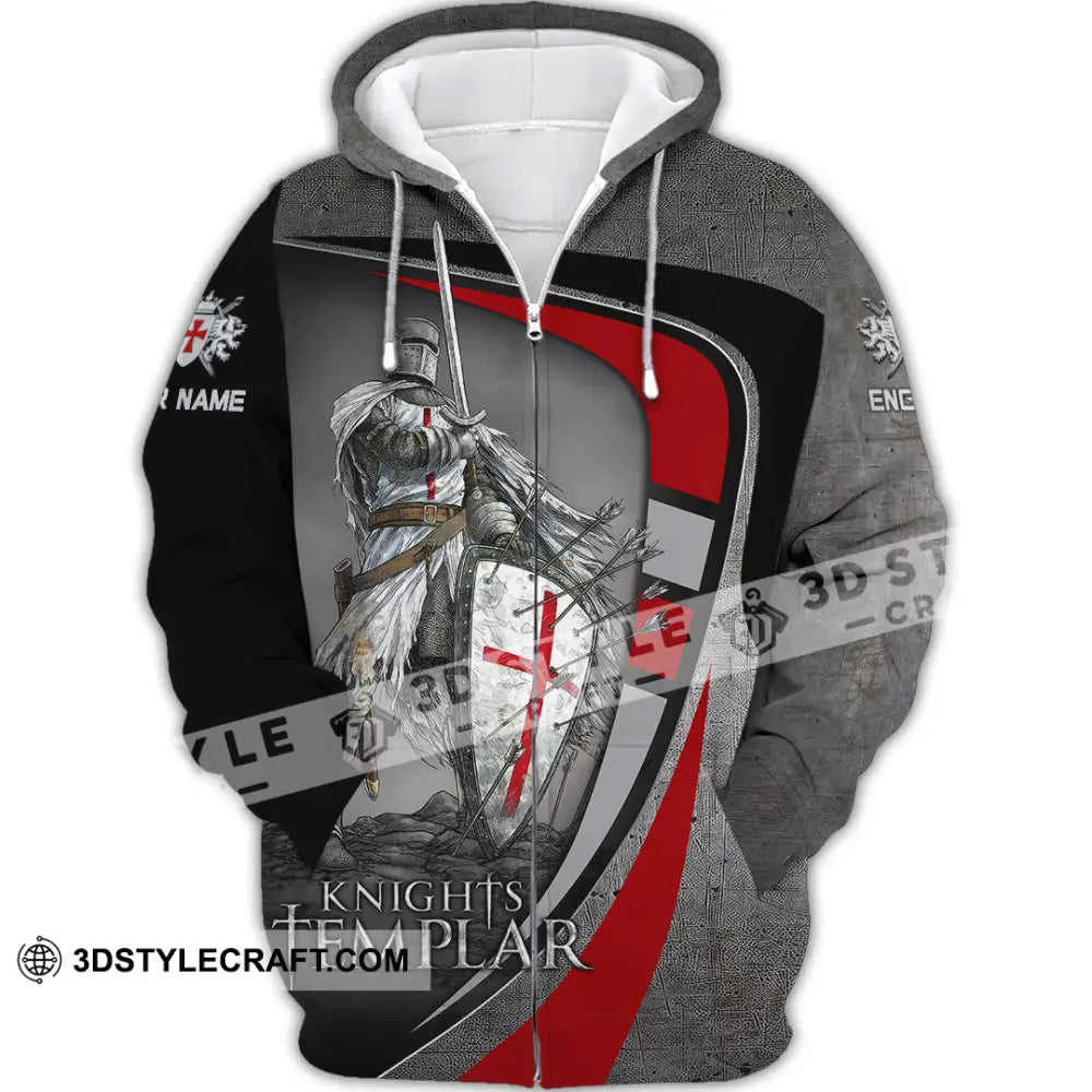 Unisex Shirt - Custom Text Shirt Templar Knight England Shirt Zipper Hoodie / S T-shirt