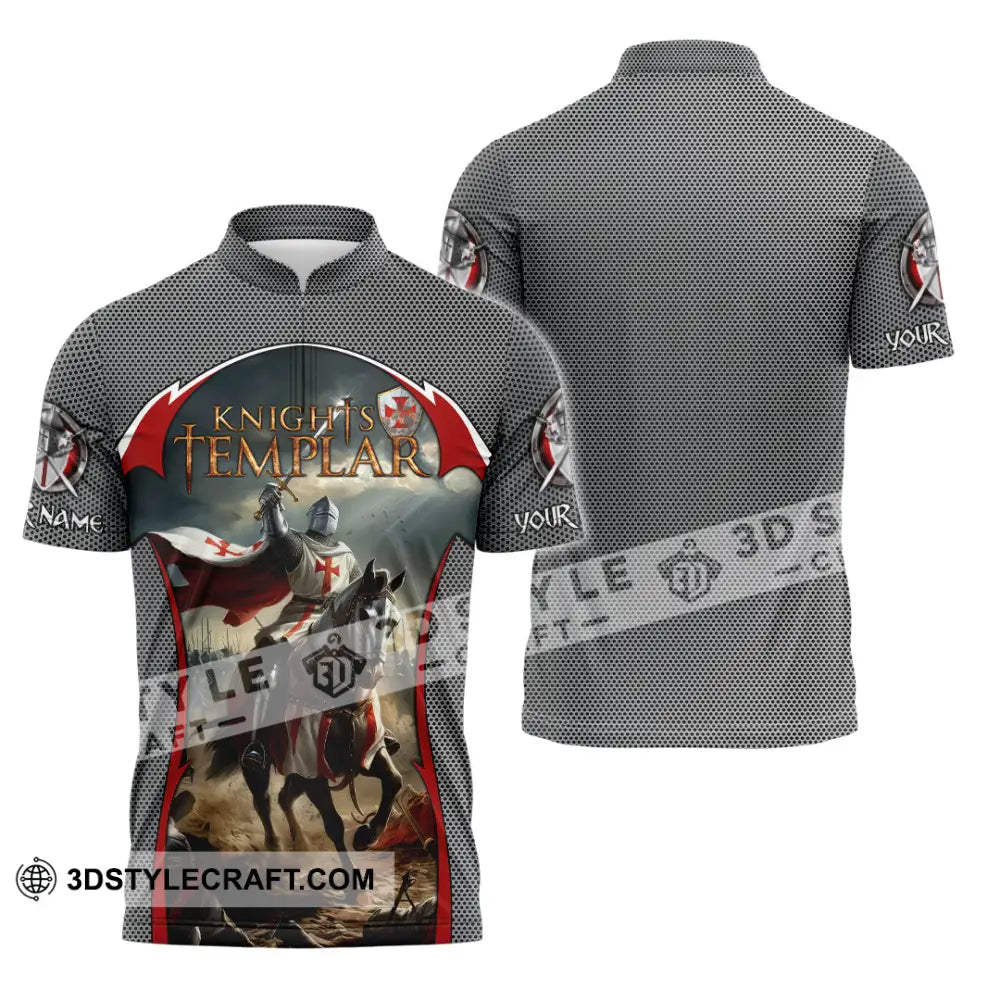 Unisex Shirt - Custom Text Shirt Templar Knight England Shirt Zipper Polo Shirt / S T-shirt