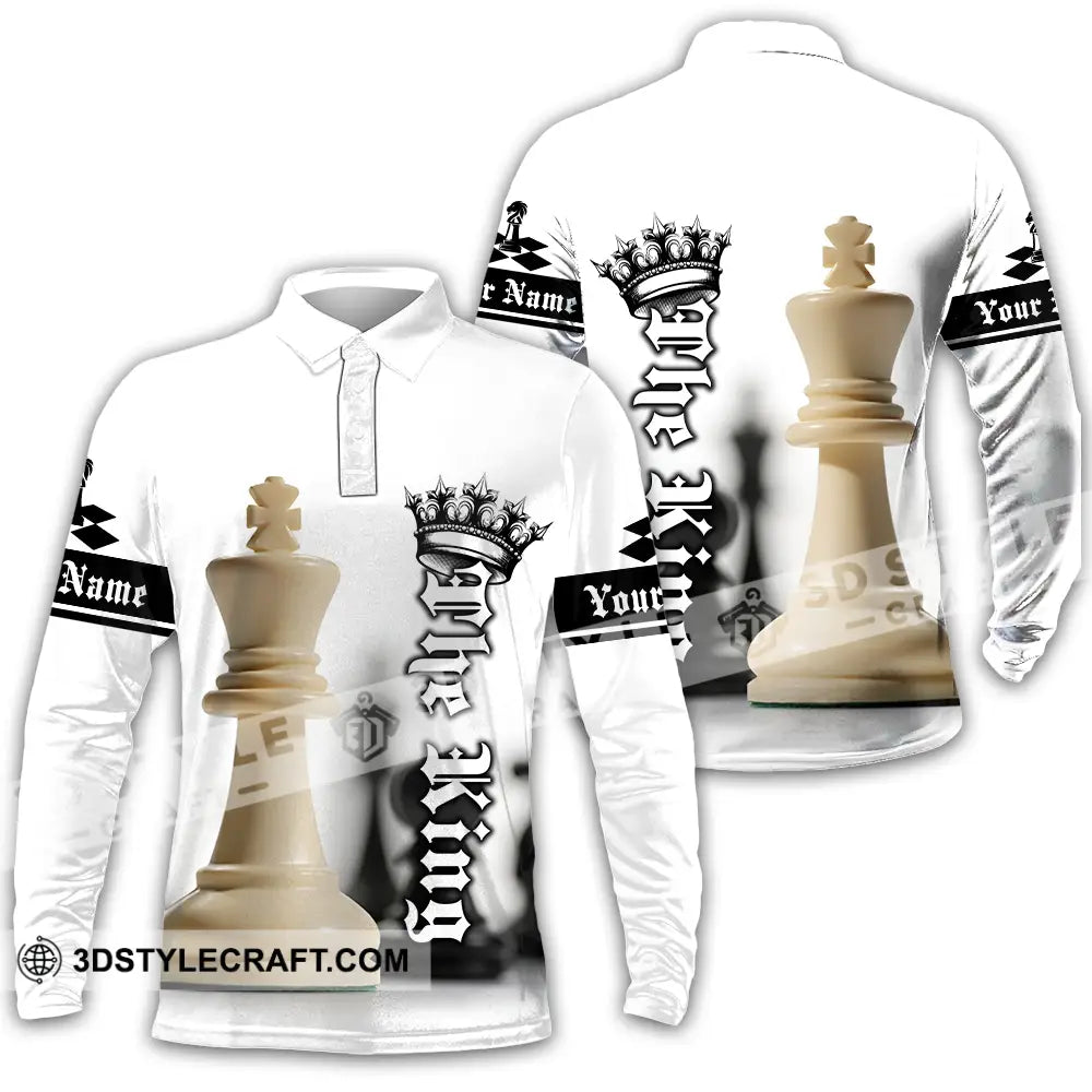 Unisex Shirt - Custom Text The King Chess Long Sleeve Polo / S T-Shirt