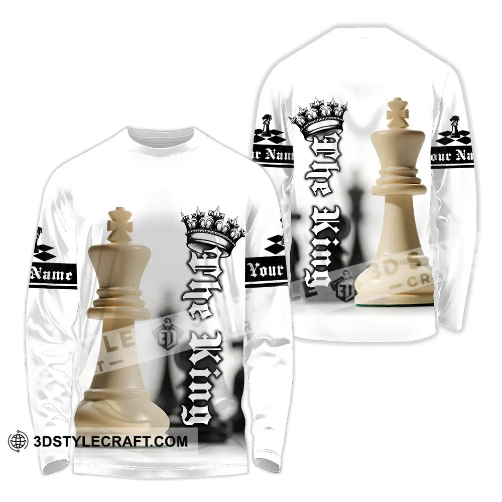 Unisex Shirt - Custom Text The King Chess Long Sleeve / S T-Shirt