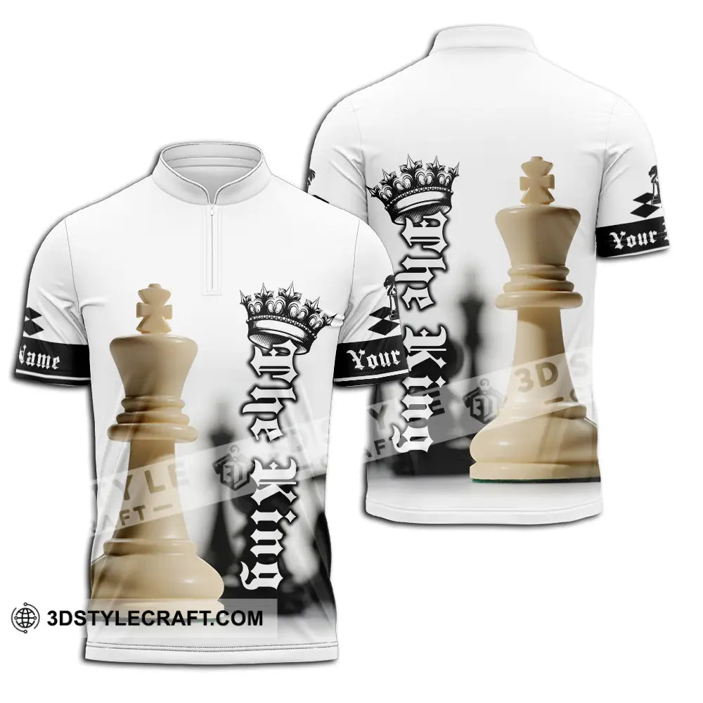 Unisex Shirt - Custom Text The King Chess Zipper Polo / S T-Shirt