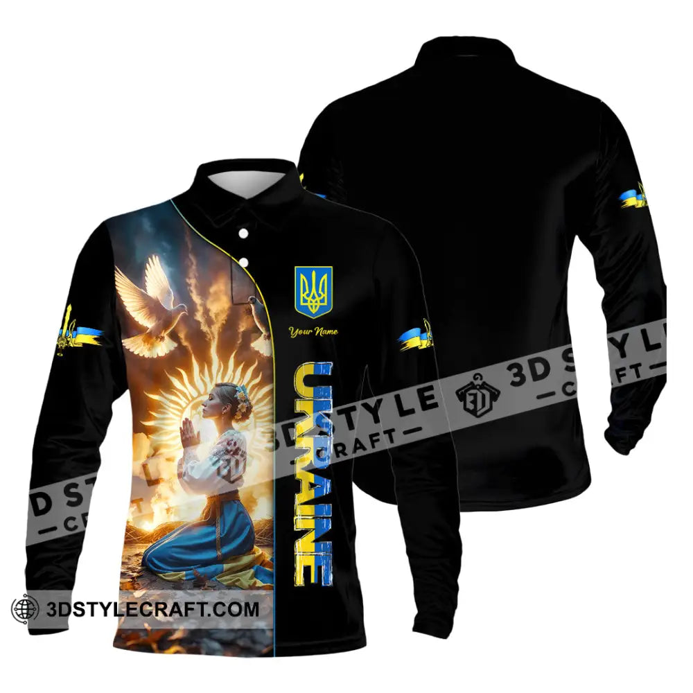 Unisex Shirt - Custom Text Shirt Ukraine Shirt Long Sleeve Polo / S T-shirt