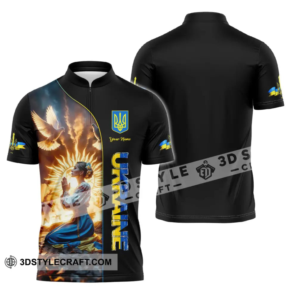 Unisex Shirt - Custom Text Shirt Ukraine Shirt Zipper Polo Shirt / S T-shirt