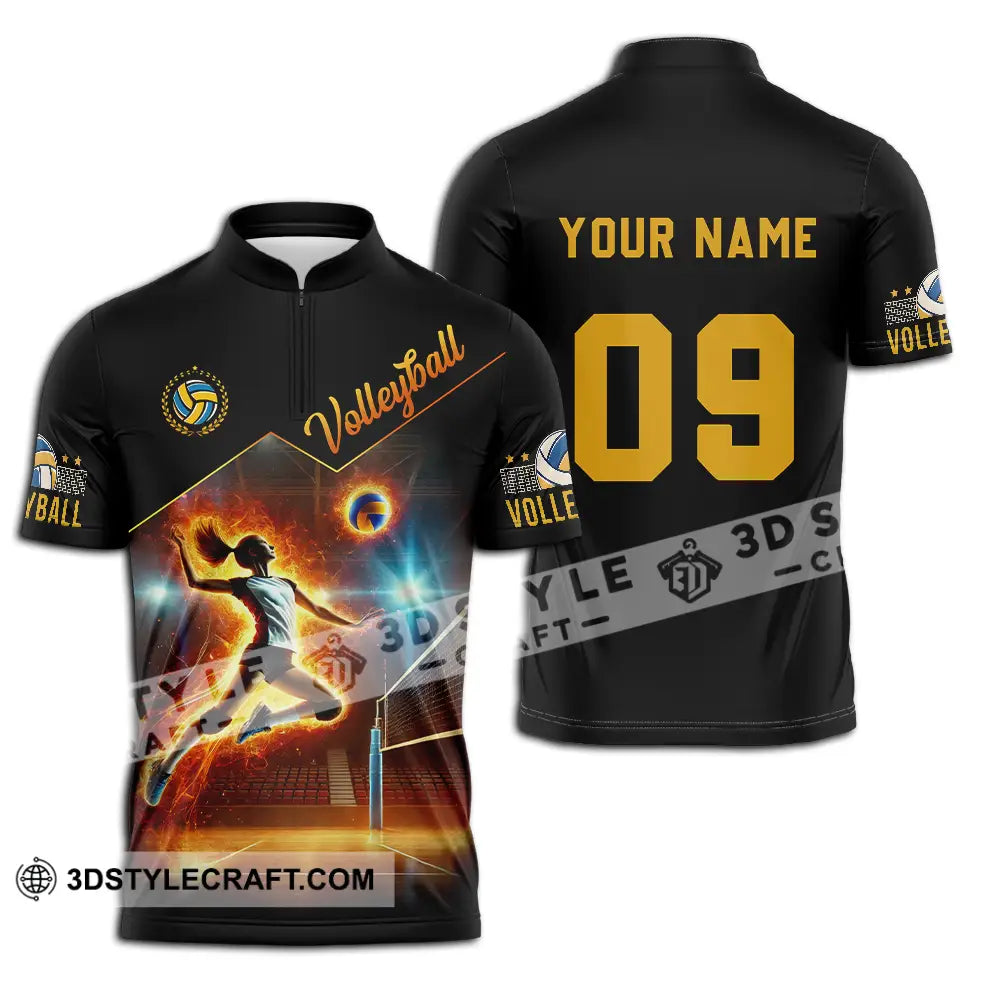 Unisex Shirt - Custom Text Volleyball Zipper Polo / S T-Shirt