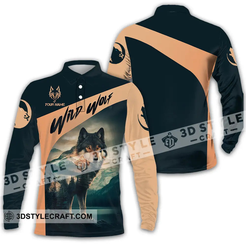 Unisex Shirt - Custom Text Wild Wolf Long Sleeve Polo / S T-Shirt