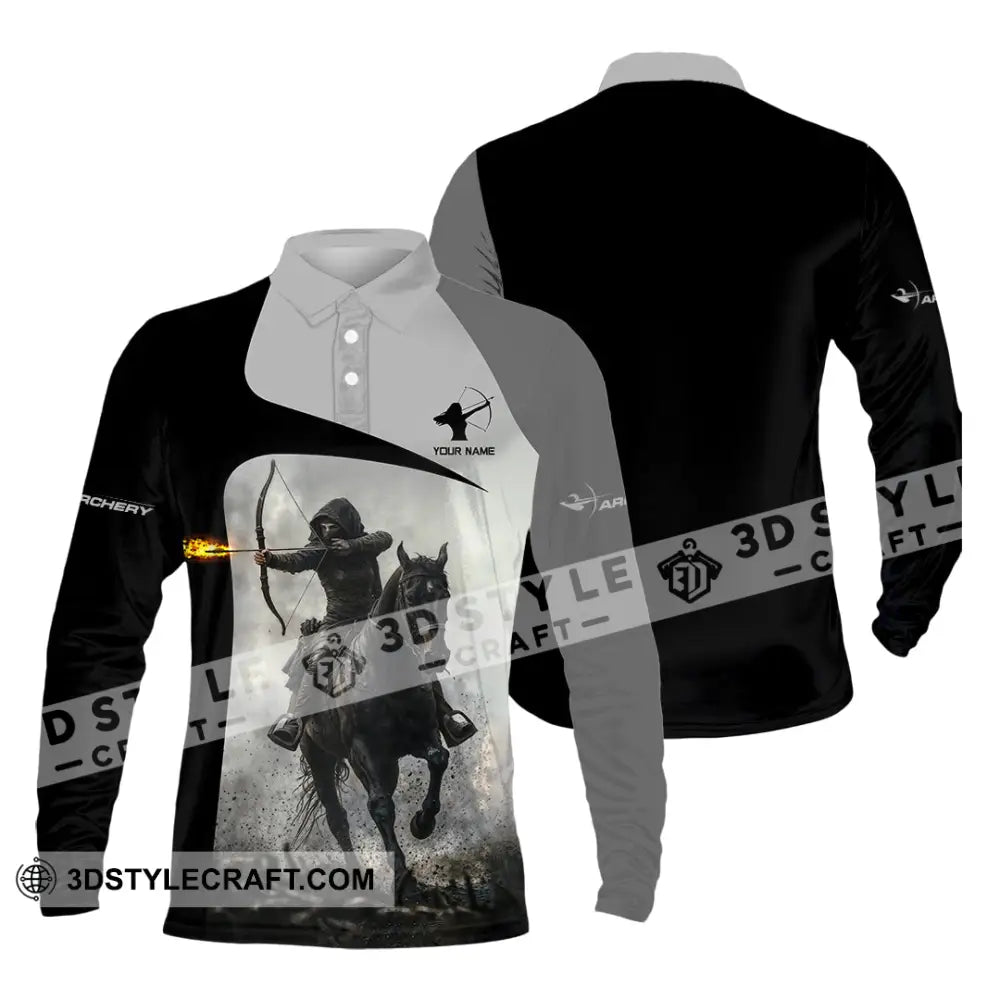 Unisex Shirt - Custom Warrior Horseman Archery Shirt Long Sleeve Polo / S T-shirt