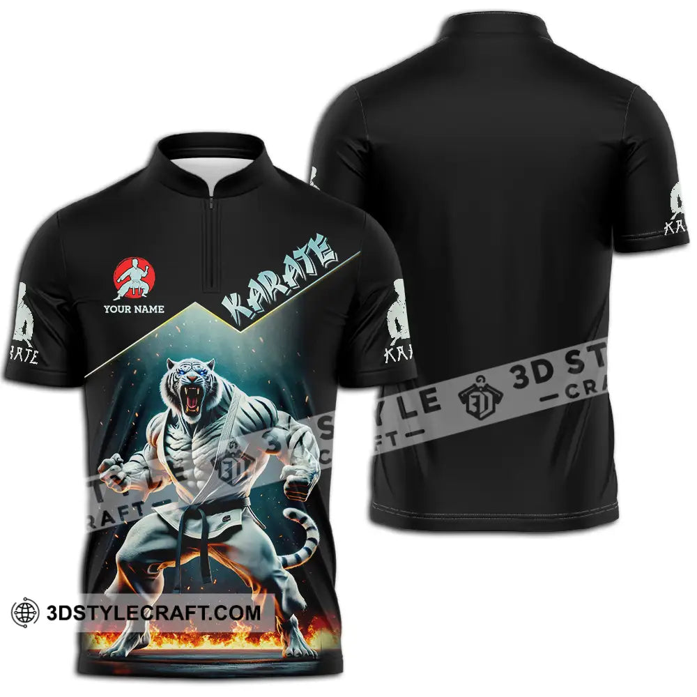 Unisex Shirt - Custom White Tiger Karate Sport Shirt Zipper Polo Shirt / S T-shirt
