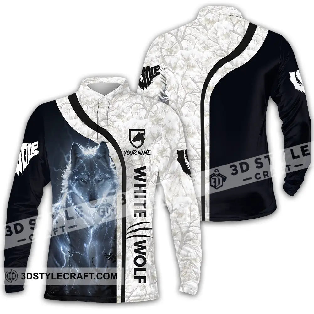Unisex Shirt - Custom White Wolf 3D Shirt Long Sleeve Polo / S T-shirt