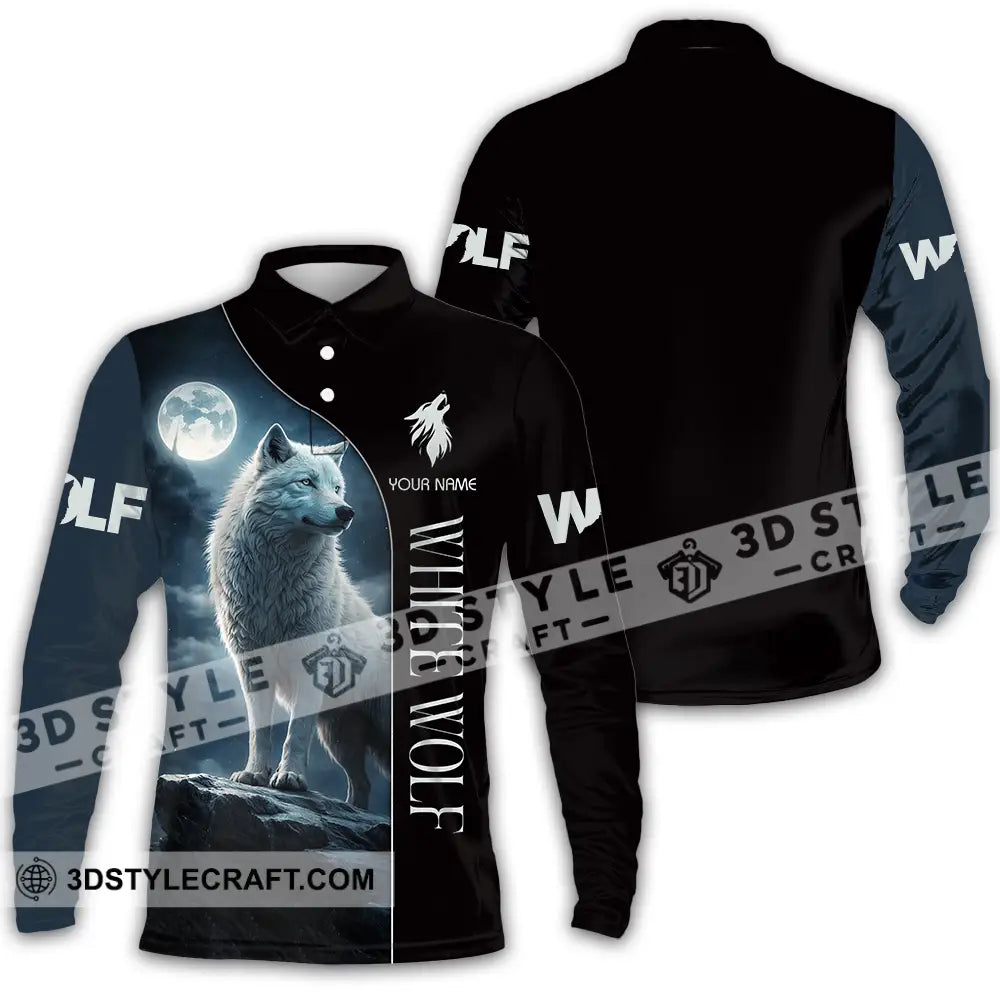 Unisex Shirt - Custom White Wolf 3D Shirt Long Sleeve Polo / S T-shirt
