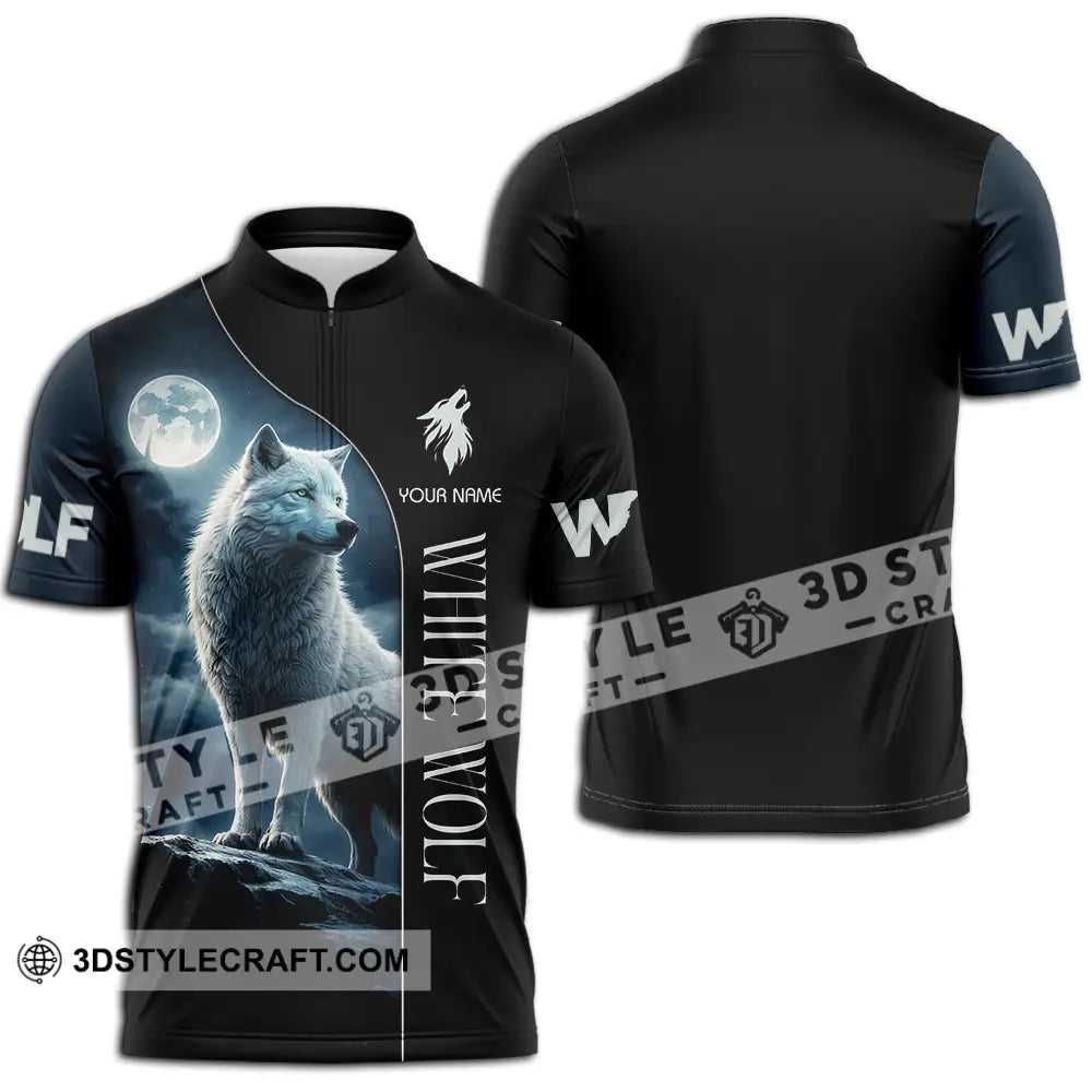 Unisex Shirt - Custom White Wolf 3D Shirt Zipper Polo Shirt / S T-shirt