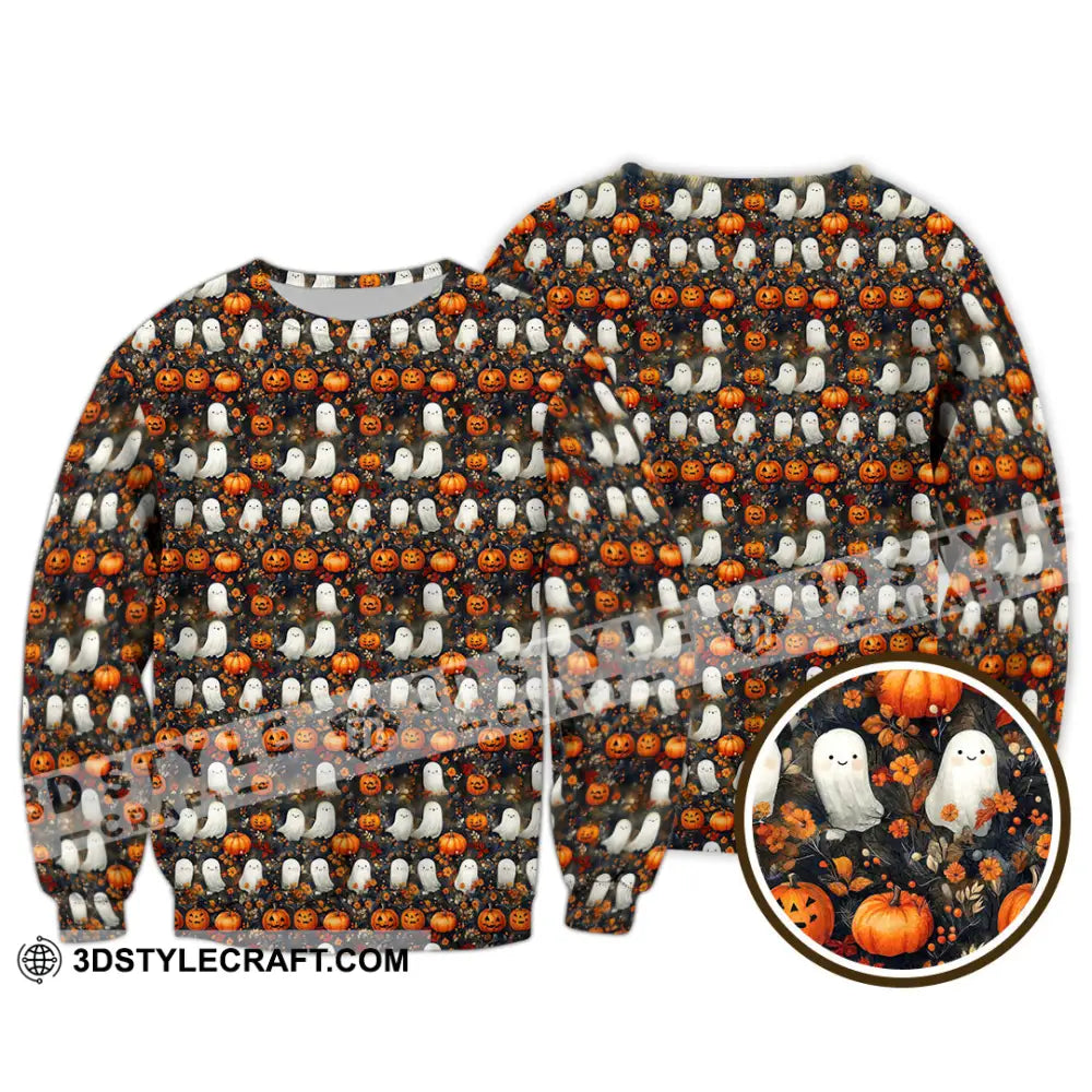 Unisex Shirt Halloween Design Ghost Pumpkin Shirt Long Sleeve / S T shirt