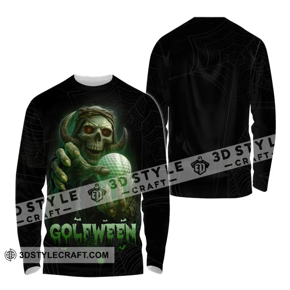 Unisex Shirt - Hello Darkness Skeleton Funny Skull Golf Golfween Halloween Golf Player Shirt Long Sleeve Shirt / S