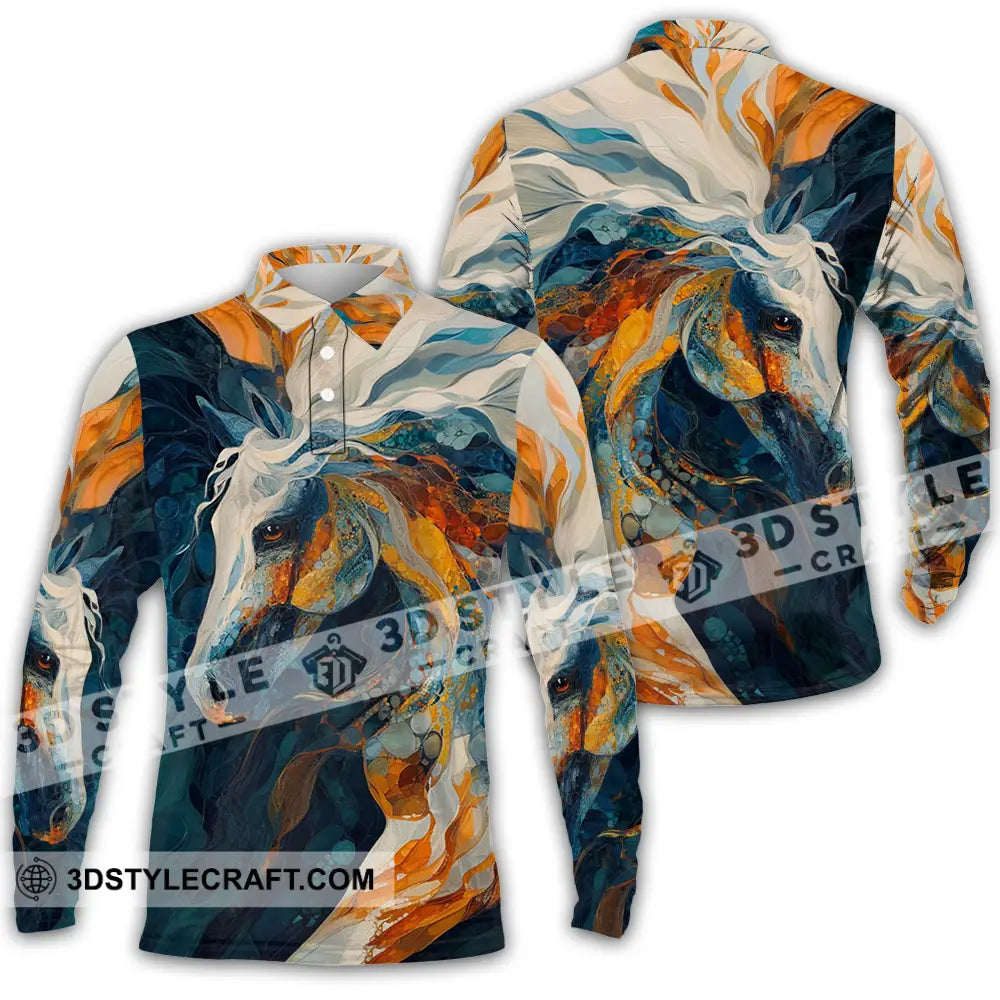 Unisex Shirt - Horse Funny Graphic Shirt Long Sleeve Polo / S T-shirt