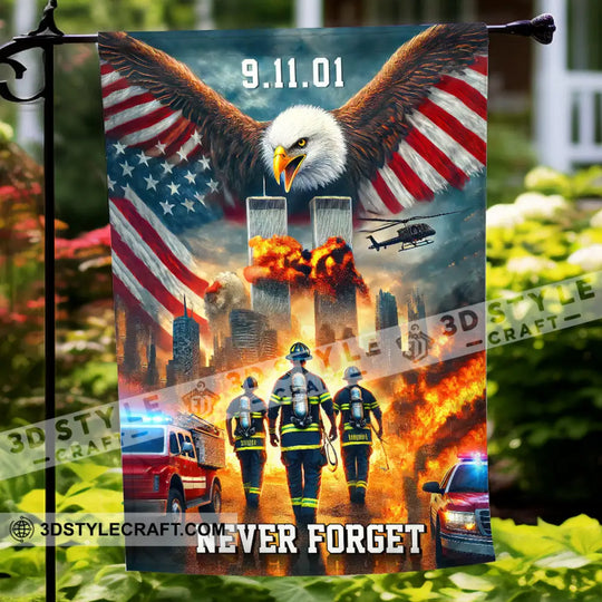 United States Flag, Fireman 911 Memorial - Never Forget - American Memorial Flag style option 2
