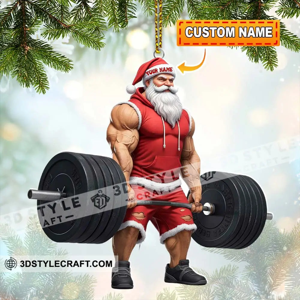 Weightlifting Santa Home Decor Christmas Ornament Personalized Ornament 3.54’’ / 1 Ornament Ornament