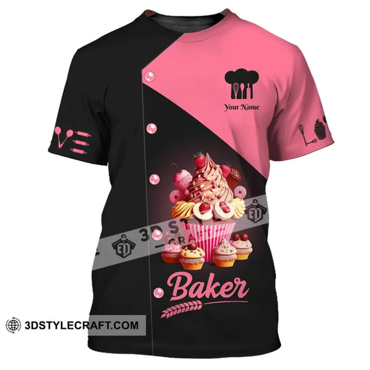 Woman Shirt, Custom Name Bakery Shirt, Baker Shirt, Pink Cake, Bakery Chef Apparel, Baking Lovers Gift style option 2