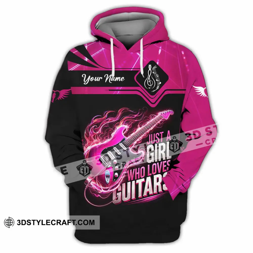 Woman Shirt Custom Name Guitarist Girl Guitar Love T-Shirt Hoodie / S T-Shirt