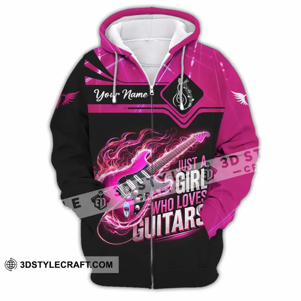 Woman Shirt Custom Name Guitarist Girl Guitar Love T-Shirt Zipper Hoodie / S T-Shirt