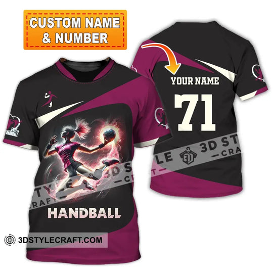 Woman Shirt, Custom Name Handball Shirt, Handball Polo Long Sleeve, Handball Lover T-Shirt style option 1