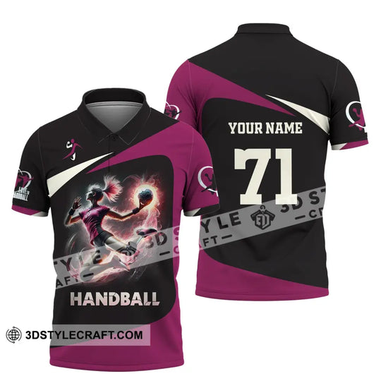 Woman Shirt, Custom Name Handball Shirt, Handball Polo Long Sleeve, Handball Lover T-Shirt style option 4