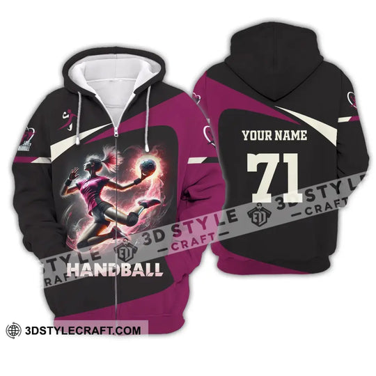 Woman Shirt, Custom Name Handball Shirt, Handball Polo Long Sleeve, Handball Lover T-Shirt style option 3