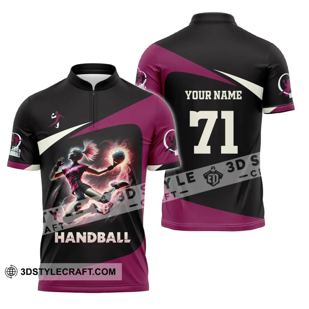 Woman Shirt Custom Name Handball Polo Long Sleeve Lover T-Shirt Zipper / S T-Shirt