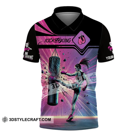 Woman Shirt, Custom Name Kickboxing Shirt, Kickboxing  Hoodie Polo Long Sleeve Shirt style option 4