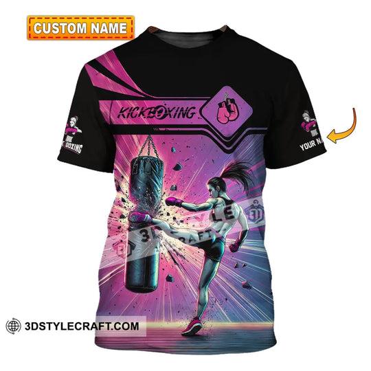 Woman Shirt, Custom Name Kickboxing Shirt, Kickboxing  Hoodie Polo Long Sleeve Shirt style option 1