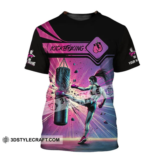 Woman Shirt, Custom Name Kickboxing Shirt, Kickboxing  Hoodie Polo Long Sleeve Shirt style option 2