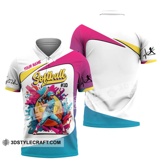 Woman Shirt, Custom Name Softball Shirt, Softball Polo Long Sleeve, Softball Lover Gift style option 4