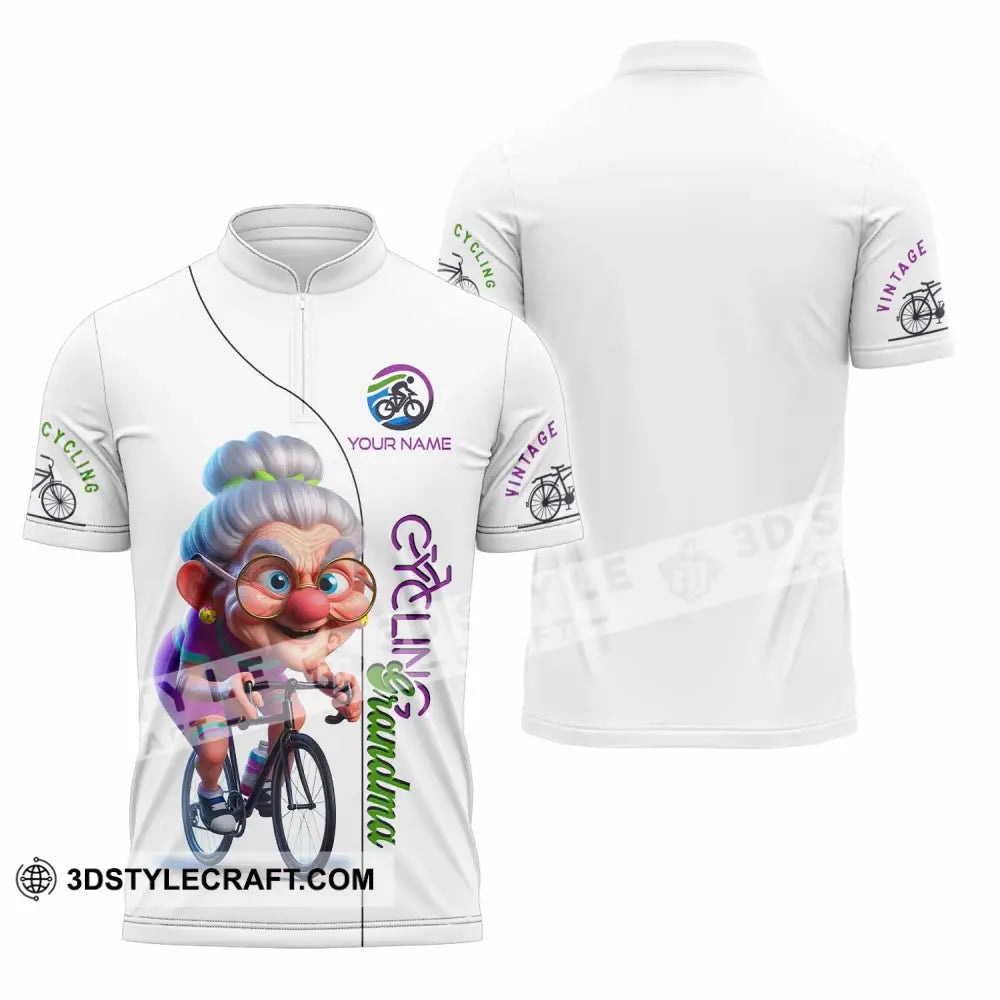 Women Shirt - Custom Cycling Grandma Sports Shirt Zipper Polo Shirt / S T-shirt