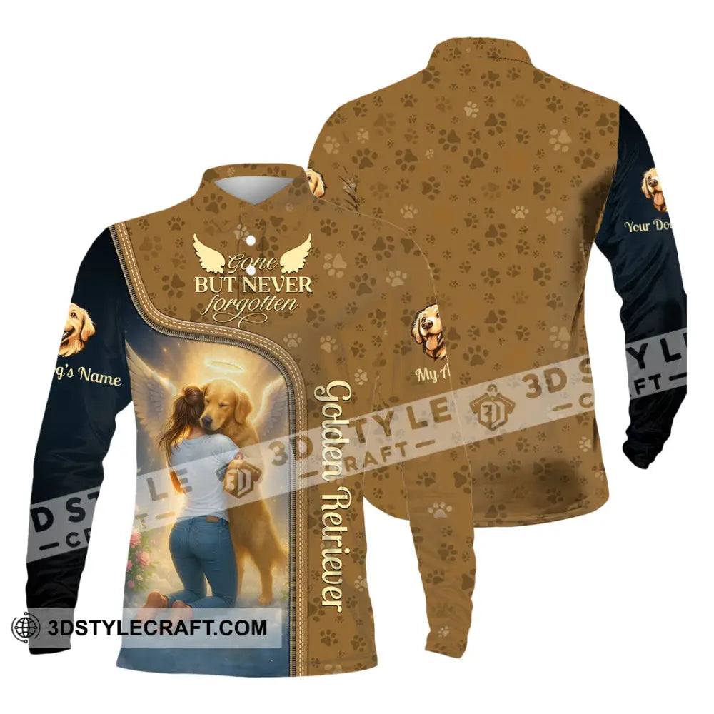 Women Shirt - Custom Golden Retriever Gone But Never Forgotten Shirt Long Sleeve Polo / S T-shirt