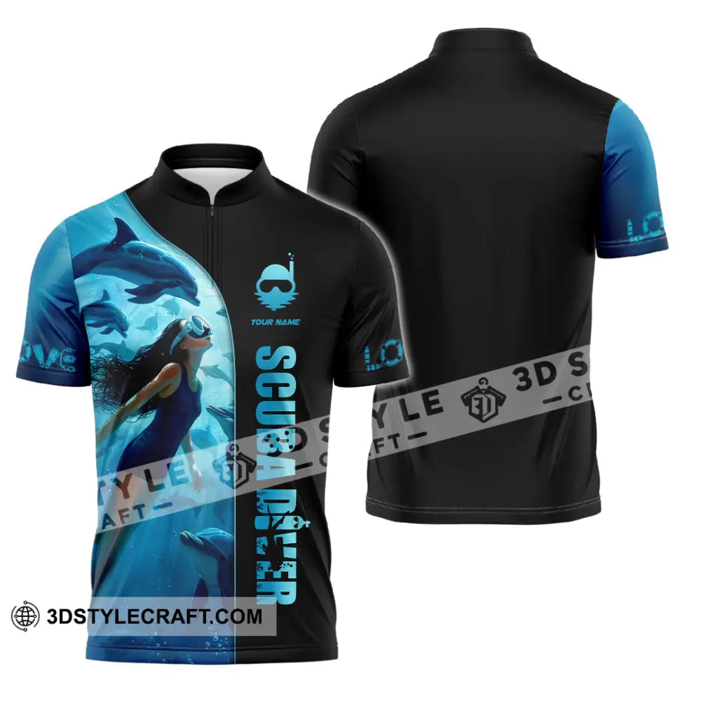 Women Shirt - Custom Love Scuba Diving Shirt For Diver Zipper Polo Shirt / S T-shirt