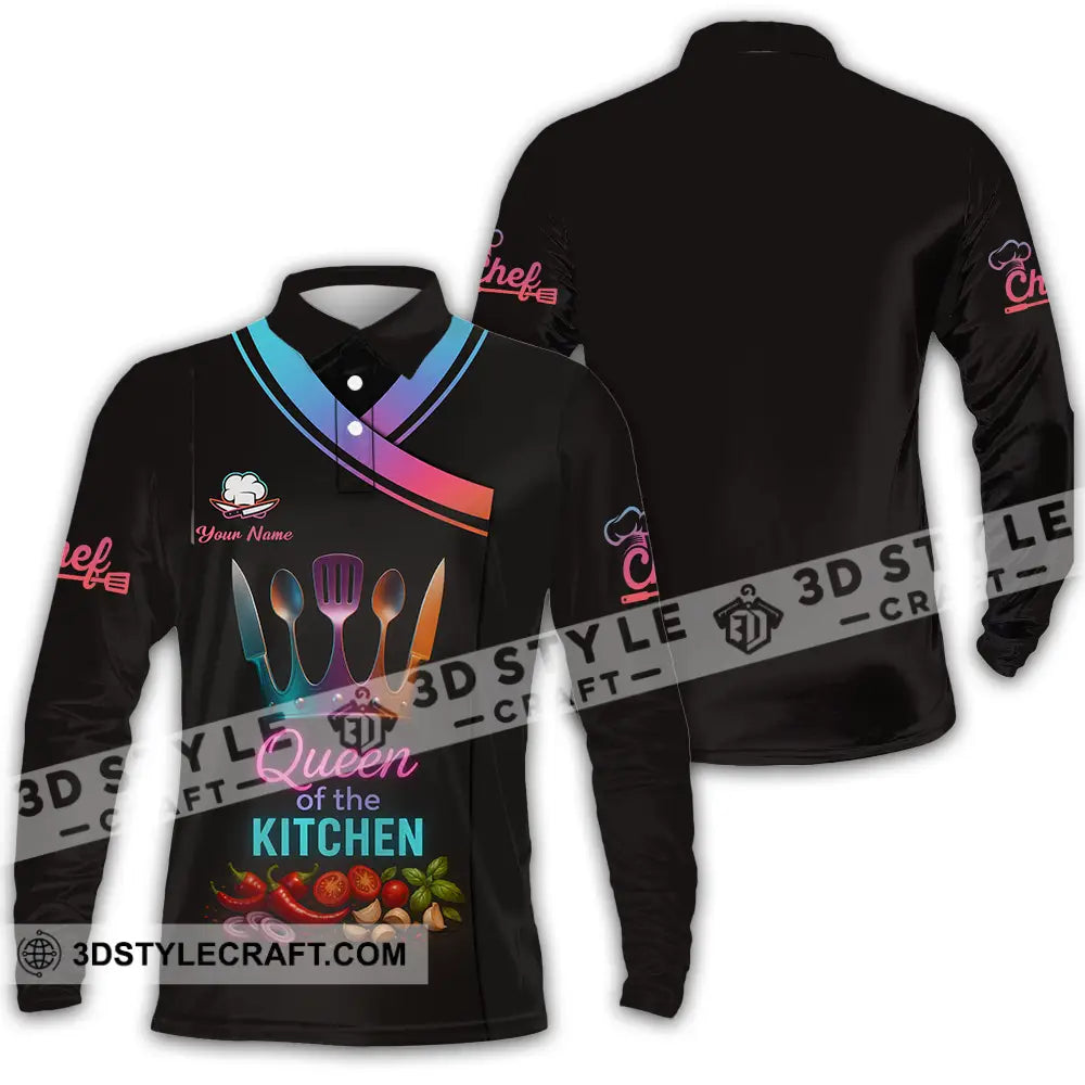 Women Shirt - Custom Queen Of The Kitchen Master Chef Shirt Long Sleeve Polo / S T-shirt