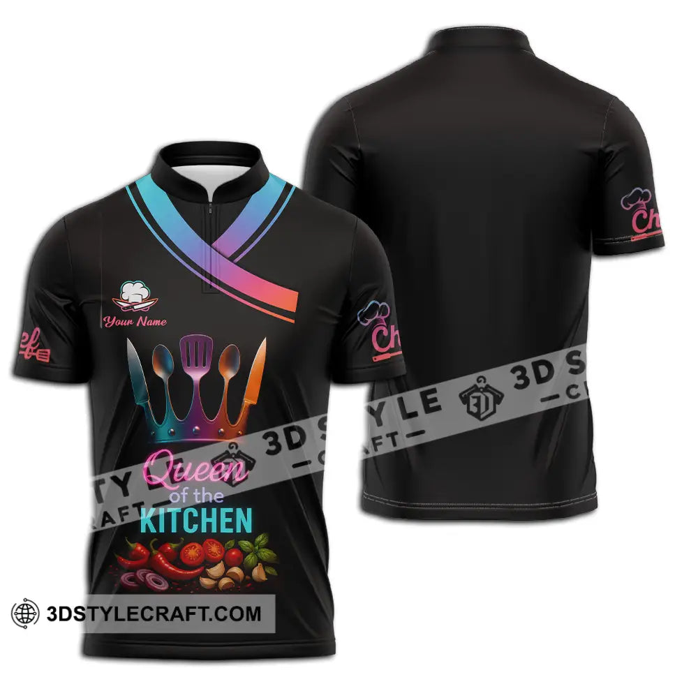 Women Shirt - Custom Queen Of The Kitchen Master Chef Shirt Zipper Polo Shirt / S T-shirt