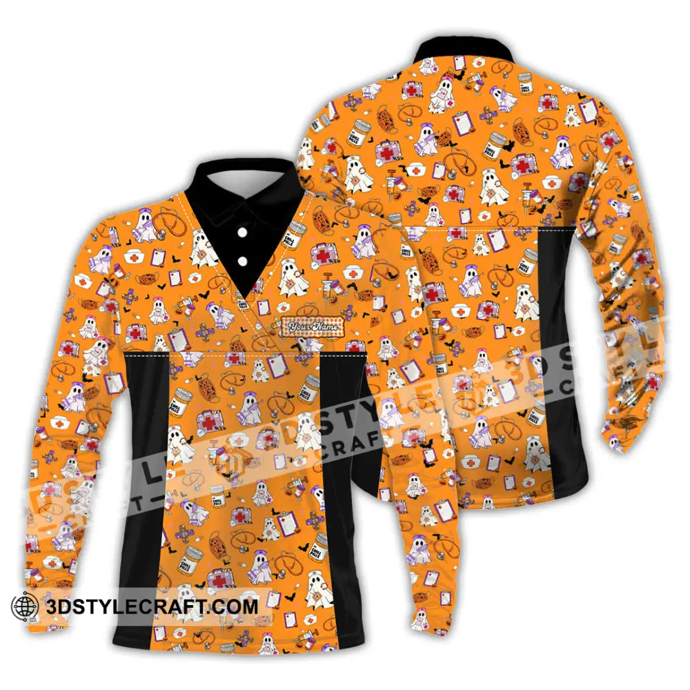 Women Shirt - Custom Scrubstar Fright Friends Halloween Shirt Long Sleeve Polo / S T-shirt