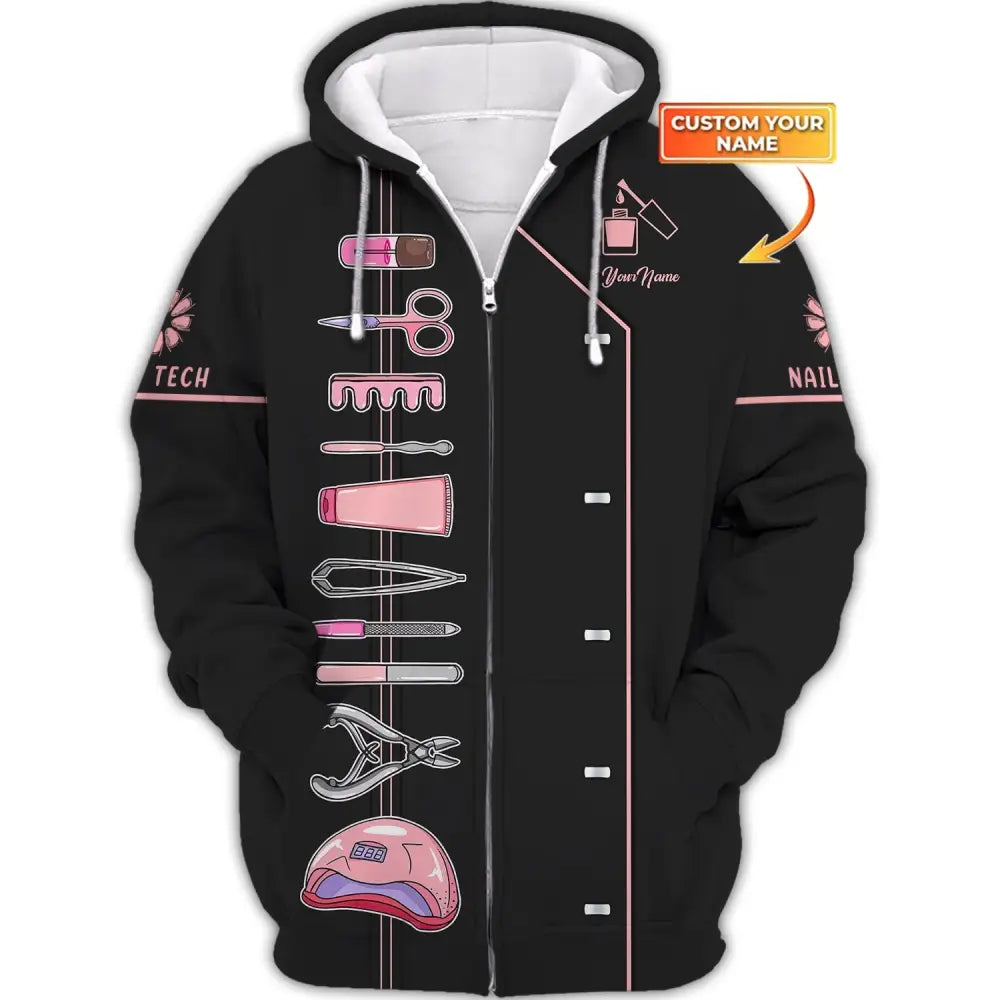 Women Shirt Nail Technician Tech Hoodie Sportwear Zipper / S T-Shirt